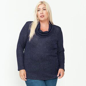 Plus Size Navy Turtle Neck Long Sleeve Side Cinch Knit Top